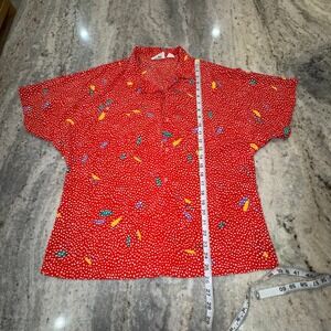 Vintage 90s Anne Klein Large 12 Women's Blouse Button Up Red Short Sleeve